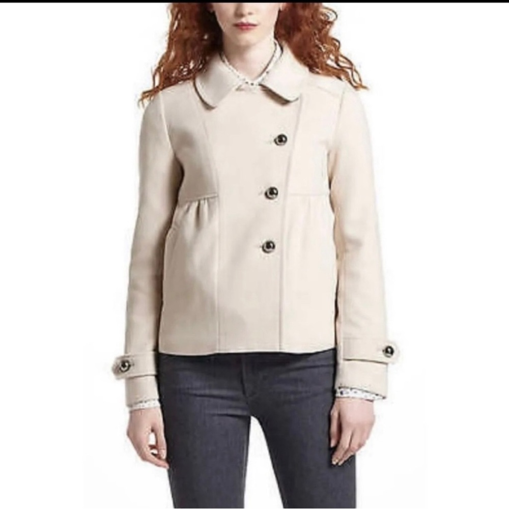 Anthropologie Asymmetric Cropped Peacoat by LeifNotes, Cream